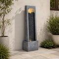 Outdoor Water Fountain, 39.37" Tall Resin Waterfall Fountain with LED Lights, Freestanding Modern Water Wall Fountain with Built-in Pump, Gray Stone-Look Patio Fountain for Garden, Porch, Backyard by Unknown