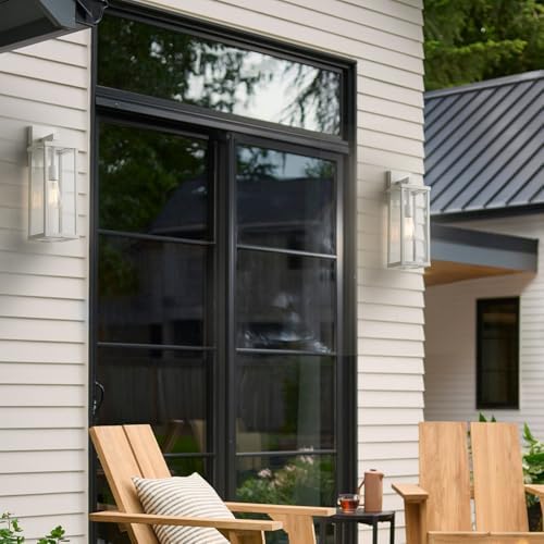 mirrea 18" Classic Outdoor Wall Sconce 1 Light in Matte White Rectangular Metal Frame and Clear Glass Shade Waterproof Porch Light Patio Light Pack of 2 - Image 4