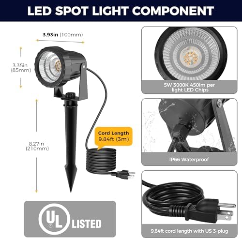 L LOHAS LED Landscape Lighting Outdoor, Dusk to Dawn Plug in Spotlight - Image 4