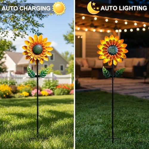 Sunflower Solar Wind Spinner, 52" Metal Wind Spinner with Kinetic Wind Sculpture Windmills for Outdoor Lawn & Garden Patio Decoration - Image 2