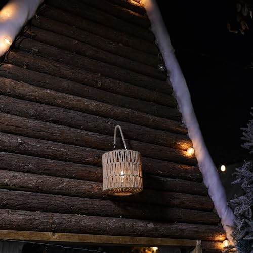 Cooo Large Solar Rope Lantern Outdoor Hanging – Handwoven Jute Rope Lantern with Warm Edison Bulb, IP65 Waterproof Solar Powered Garden Light for Porch Patio, Yard Christmas Decorations, 8.27” Tall - Image 5