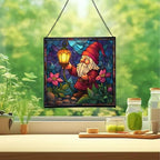 Candlelight Gnome Night Stained Glass Suncatcher – Square Hanging Window Panel for Home or Greenhouse – Whimsical Glass Art Gift for Garden Lovers, Christmas, Halloween, Father Days H1M9Wh - Image 2