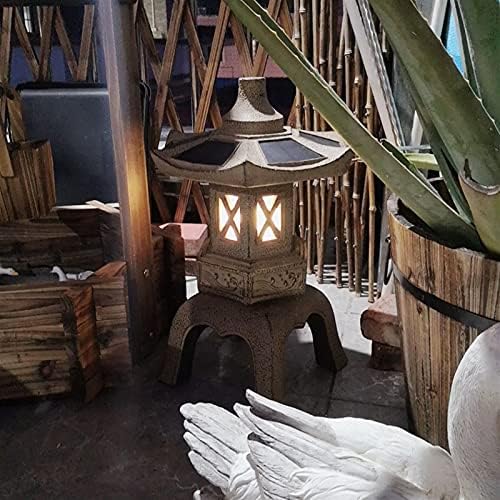 RAN 18.9in Tall Stone Pagoda Outdoor Statue, Waterproof Zen Japanese Lantern Garden Sculpture Solar Powered LED Light Outdoor Decor - Image 2