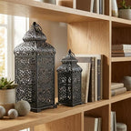 Vela Lanterns Decorative Indoor Moroccan Candle Holders, Black, Set of 2 - Image 2
