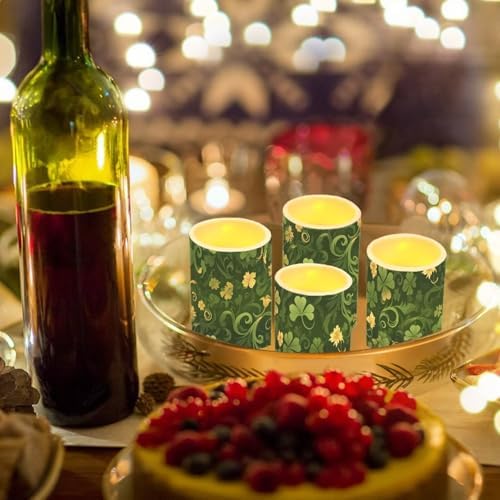 4 Pack Shamrocks Flickering Flamless Candles with Remote Floral LED Battery Operated Elictric Pillar Candles with Timer Control for St Patrick's Day Home Decorations - Image 4