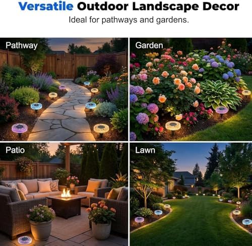 2026 Upgraded Mosaic Solar Dish Lamp, Outdoor Waterproof Solar Floor Lamp, Used in Courtyard Corridor, Yellow, 4 Pack - Image 6