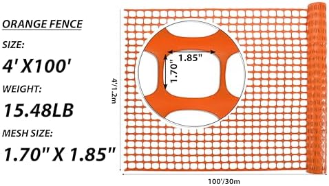 PotatoLife 4'x100' Plastic Mesh Safety Fence with 100 Zip Ties, Orange - Image 3