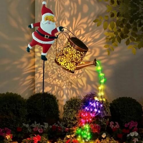 Christmas Solar Kettle Lights,Garden Lawn Decorative Lights,Vintage Metal Watering Can with Claus,Waterproof Outdoor Lantern Decoration with LED Light for Garden, Patio, Lawn (Style B*2) - Image 2