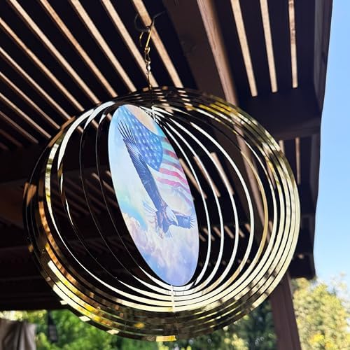 3D Wind Spinner 12" (30cm) Large Stainless Steel, Mirror Reflective Bald Eagle USA Flag, Smooth Spinning Kinetic Metal Garden Decor for Outdoor Indoor Patio Balcony Yard - Image 6
