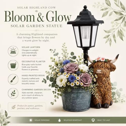 Solar Power Cow Outdoor Statue with Planter & Solar Lantern - Image 5