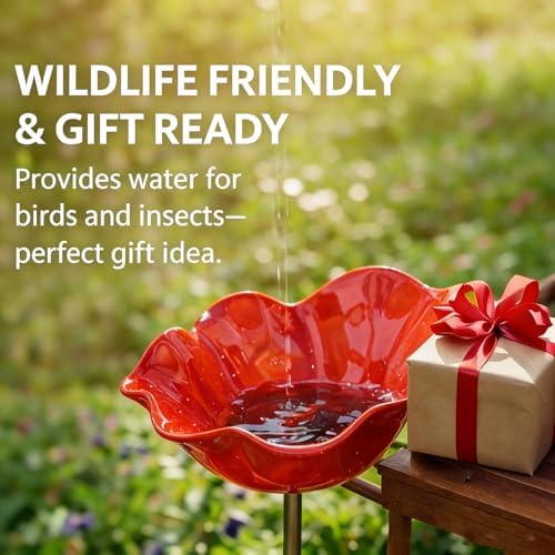 2026 New Metal Flower Garden Stakes Bird Bath, Handmade Metal Flower Garden Stake, with Flowers Design, Colorful Butterfly Bee Bath Bowl for Outdoor Yard Decor (3 Pcs) - Image 3