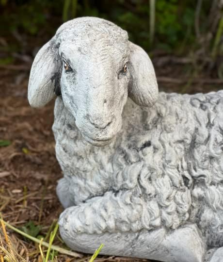 Concrete Lamb Statue Laying Sheep Sculpture Lamb Stone Garden Decor - Image 2