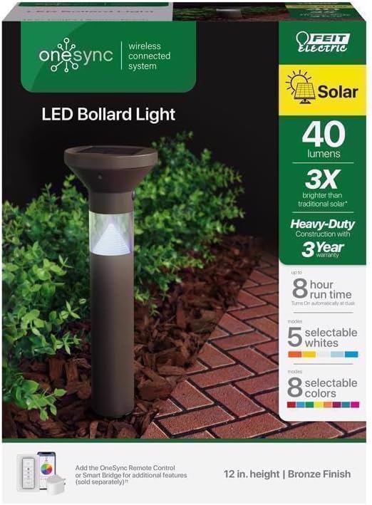 Feit Electric OneSync Oil Rubbed Bronze Bronze Solar Powered 40 W LED Bollard Light 1 pk - Image 2