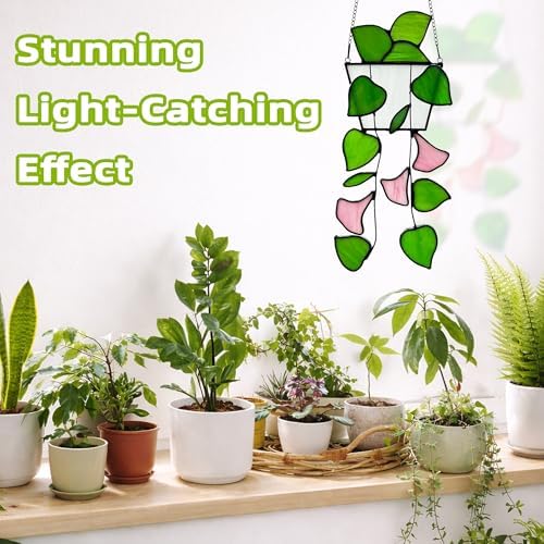 Plant Stained Glass,Stained Glass Window Hanging,Real Handmade Suncatcher,Artificial Green Plants Decor for Women Mom Grandma Plant Lovers,Sun Catcher for Home Windows - Image 6