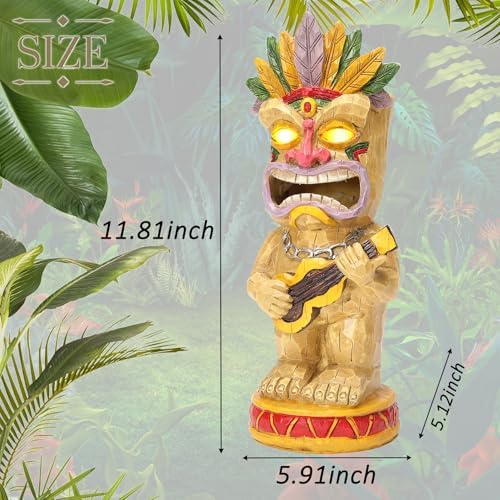 Solar Tiki Garden Statue with LED Eyes Outdoor Resin Ukulele Player Yard Decor Solar Light Hawaiian Style Lawn Ornament for Patio Porch Tiki Bar Decor Best Gift for Tiki Lovers - Image 3