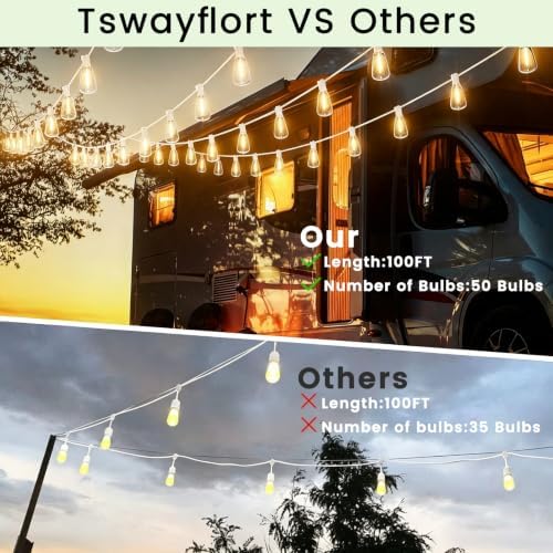 Outdoor String Lights 100 Feet LED Patio Lights 53 Plastic Edison Bulbs (3 Spare), Waterproof Connectable Hanging Light for Backyard Porch Balcony Party Decor, White - Image 5