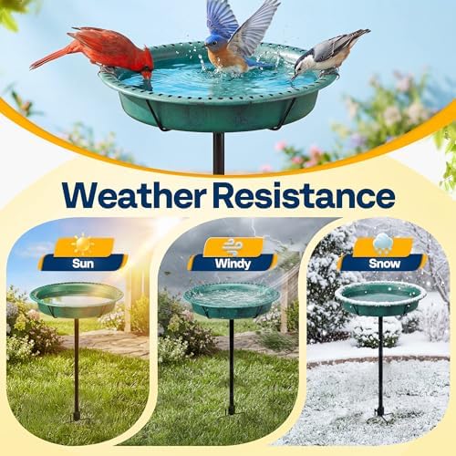 VIVOHOME Oval Bird Bath for Outside with Metal Ground Stake, Green - Image 6