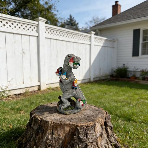 14 Inch Dinosaur Gnome Garden Statue Outdoor Yard Decorations - Image 3