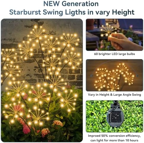 Solar Garden Lights 4 Pack Waterproof Swaying Starburst Light Solar Outdoor Lights for Yard Patio Walkway Pathway Party Wedding Decoration, Unique Gifts for Women, Warm White - Image 3