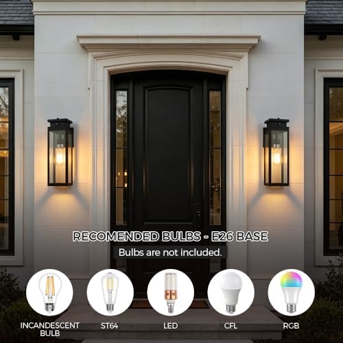 Cerdeco 15" Dusk to Dawn Outdoor Wall Light with 4-Side Clear Glass,2 Pack - Image 4