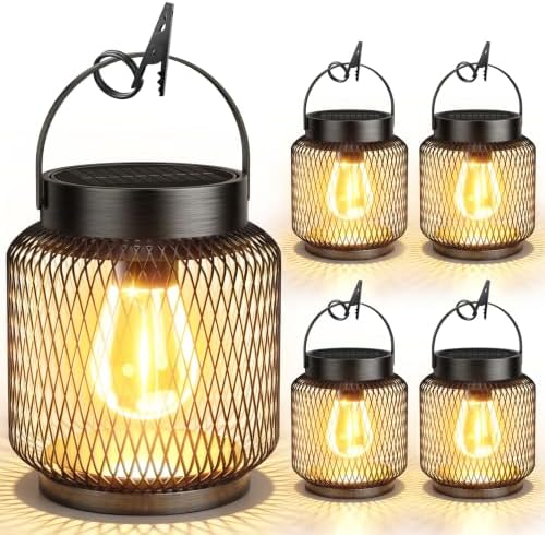 KOOPER Metal Solar Lanterns Outdoor Waterproof, 4 Pack Brighter Hanging Solar Lights for Outside, Up to 15 Hours Modern Hanging Solar Powered Lanterns Lights for Yard Patio Path Tree Garden Decorative by KOOPER
