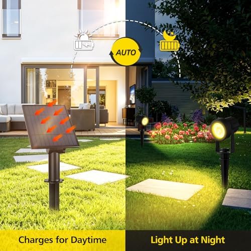 T-Sun 2-in-1 Solar Spotlights Outdoor Waterproof, Warm White, Dusk to Dawn - Image 4