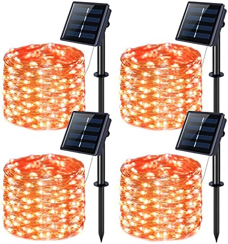 JMEXSUSS 4 Pack Solar Halloween Lights, 33FT 100 LED Orange Fairy Lights by JMEXSUSS