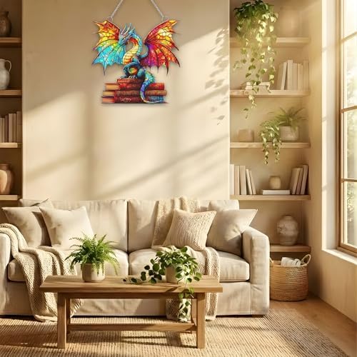 Rainbow Book Dragon Acrylic Suncatcher 10 Inches, Halloween Decoration Indoor Outdoor, Bedroom Porch Decor, Stained Glass Effect Window Hanging, Fantasy Decor, Book Lover Gift for Readers - Image 6