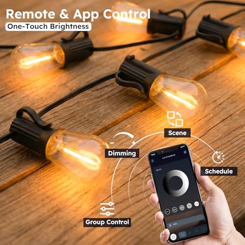 GvvooHome 100FT Outdoor String Light with S11 Plastic Bulbs, Low-Voltage LED Patio Light with App & Remote, Music Sync, 4 Lighting Modes, Dimmable & Waterproof for Backyard, Porch, Garden, Deck, Party - Image 3