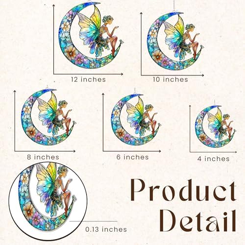 Crescent Moon Fairy Acrylic Suncatcher 8 Inches, Halloween Decoration Indoor Outdoor, Boho Bedroom Porch Decor, Stained Glass Effect Window Hanging, Floral Decor, Fantasy Gift for Her - Image 3