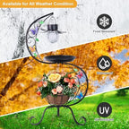 hogardeck Bird Bath for Outside with Solar Lamp, Metal Birdbaths for Outdoors with Flower Planter Pedestal, Vintage Birdbath for Garden Yard Patio Lawn Decor - Image 5