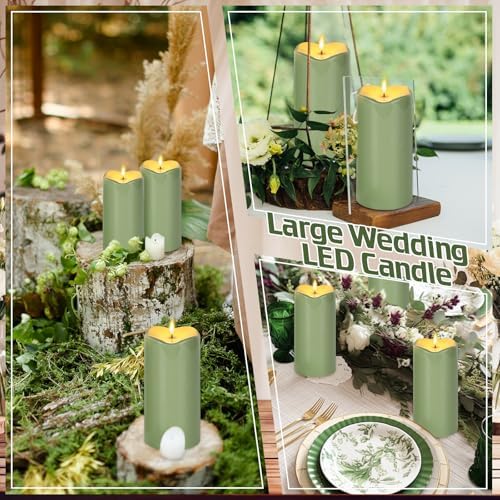Rossesay 2 Pack 4 x 8 Inch Large Waterproof LED Pillar Candles, Sage Green - Image 4