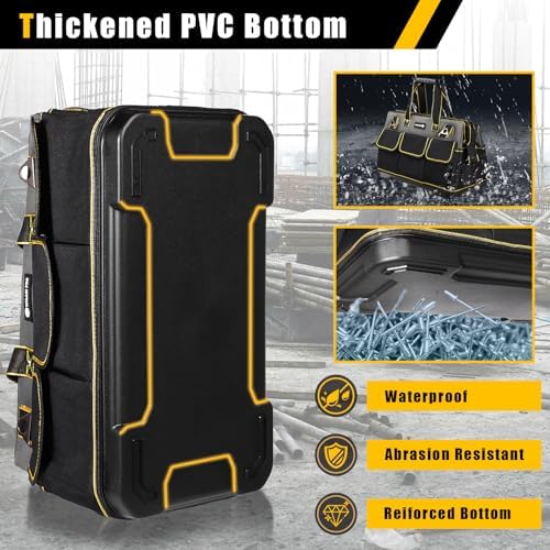 20 in Tool Bag For Men with Waterproof Molded Base, High Capacity Wide Mouth Tote, Construction Worker Electricians Tool Bags, Large Tool Bag Organizer for Men Women (Grey) - Image 2