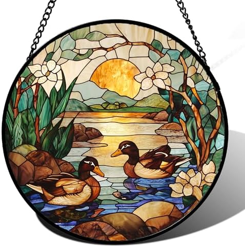 Stained Glass Window Hanging Duck Pond Suncatcher Gifts for Women 12" by amderven