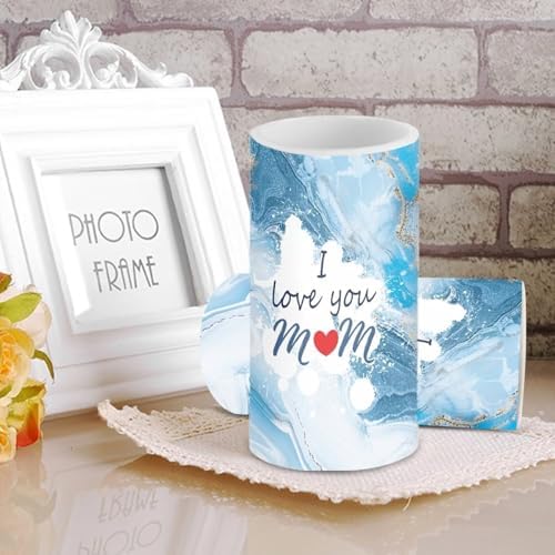 Blue Marble I Love You Mom Flameless Candles Set of 2 Battery Operated LED Pillar Candles with Remote Timer Control Mother's Day Gifts - Image 3