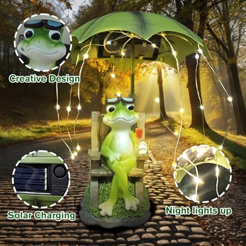 Solar Red Wine Frog Statue Umbrella LED Lantern Waterproof Yard Decor - Image 2