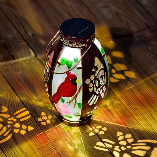 Starsoul Unique Hot Air Balloon + Cardinal Solar Lantern Glass Solar Hot Air Balloon Lantern with Flame Light + Metal &Stained Glass Cardinal Solar Light Waterproof Solar Lantern for Yard Garden - Image 7
