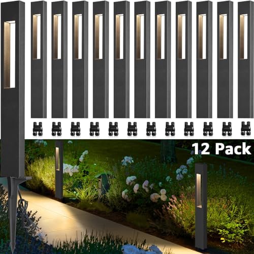 SUNVIE LED Low Voltage Landscape Lights 3W Pathway Lights Low Voltage 12-24V Landscape Path Lights 3000K CRI 90+ Aluminum Waterproof Pathway Lighting for Walkway Garden Yard ETL Listed Cord, 12 Pack by SUNVIE