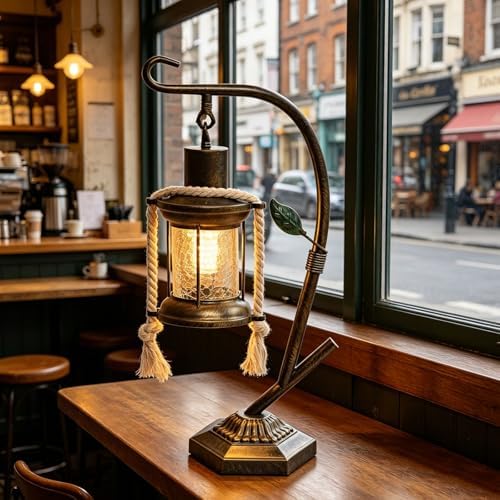 Victorian Antique Fecor Vintage Varmhouse Rustic Hurricane Table Lamp，Country Old Mid Century Modern Retro Kitchen Cabinet Counter Bronze Living Room Night Light-A - Image 6