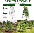 50"x17" Heavy Duty Metal Garden Trellis - Rust-Proof A-Frame Cucumber Trellis with High-Density Rhombus SteelGrats for Climbing Plants, Tomatoes & Raised Beds, Outdoor Use (2 Pack) - Image 7