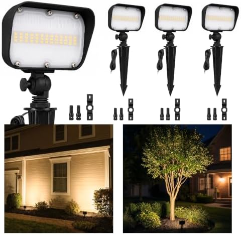 12V Landscape Flood Light, 12W 871LM, IP65 3000K Black, 4 Pack by Varmtalys