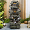 SunJet 47.2" High Cascading Rock Outdoor Water Fountain with LED Lights - Large Outdoor Resin Fountains and Waterfalls for Garden or Patio, Yard, and Deck Decor, Featuring Natural Stone Look by SunJet
