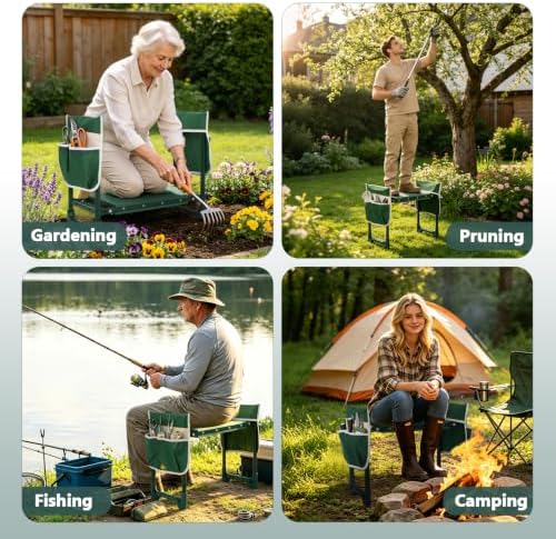 Garden Kneeler and Seat Heavy Duty, Upgraded 350 lbs Load Capacity Garden Bench, 2-in-1 Foldable Gardening Stool, Foam Kneeling Pads with 2 Tool Pouches for Seniors Women Men - Image 7