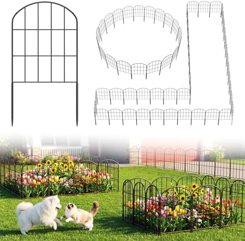 KIMAZO 25 Pack Decorative Garden Fence Panels – Metal Arched Fencing Dog Fence No-Dig Animal Barrier Fence Rustproof Garden Edging for Yard, Patio, Dog Run, Outdoor Decor Landscape & Flower Bed by KIMAZO