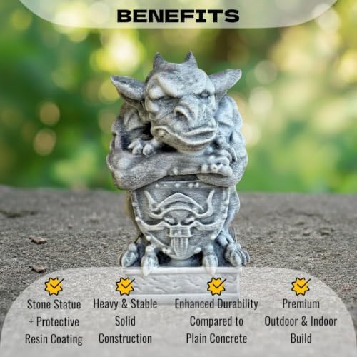 OLOMA Guardian Gargoyle Concrete Garden Statue Gothic Beast Sculpture Outdoor Lawn Yard Decor Handcrafted Cement Mythical Creature Figure Patio Porch Halloween Ornament Fantasy Gift Sculpture - Image 4
