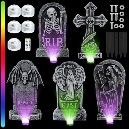 Aurelema 5 Pcs 17" Metal Halloween Tombstones with Light Decoration Outdoor by Aurelema