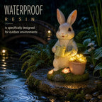 Solar Rabbit Garden Statue with Watering Can and Succulent Lights - Image 5