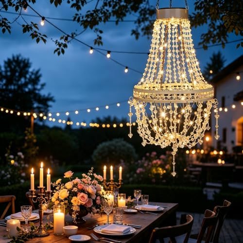 Solar Chandelier Outdoor, Crystal Hanging Solar Garden Lights Waterproof - Image 3