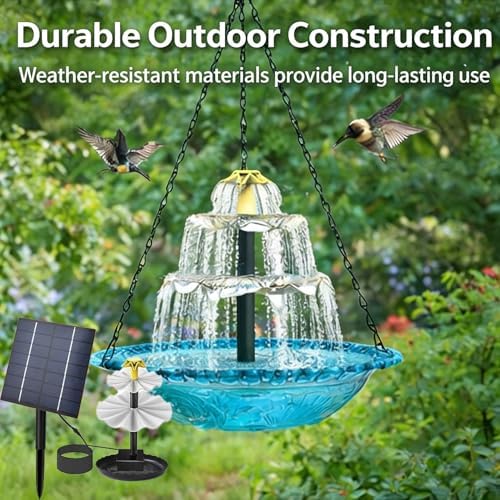Solar Cascade Hanging Bird Bath Fountain, Metal Solar Powered Birdbath with Water Pump, Large Humming Birds Baths Fountains for Outdoor Garden Decor (Three-Tiered Fountain) - Image 5
