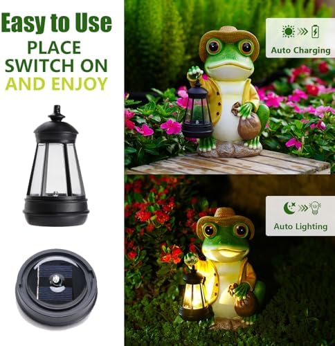 Solar Garden Frog Statue with Lantern, 10-Inch Outdoor Decor, Gift for Mom - Image 3